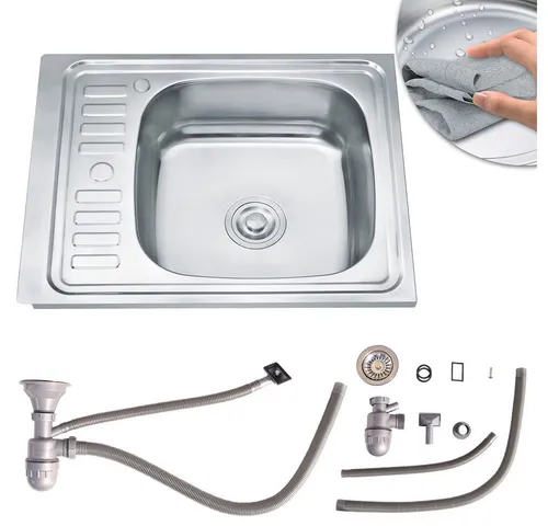 Mucola Edelstahlspüle 60x50CM – Praktische Einbauspüle mit Ablage - Spülen, eckige Edelstahlspüle mit robuster Anti-Kondensbeschichtung und cleverem Ablagesystem für effizientes Arbeiten in der Küche.