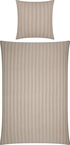 Erwin Müller Mako-Damast Bettwäsche-Set Fürth mit Streifen, Bettbezug, Taupe Größe 80x80 cm / 155x220 cm - temperaturausgleichend, Kochfest, mit Reißverschluss, 100% Baumwolle