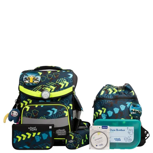 SCHOOL-MOOD TIMELESS Pro Elias Rennwagen 7-Tlg. - Schulranzen-Set in blau, nachhaltig aus PET mit Brotdose und umfangreichem Zubehör