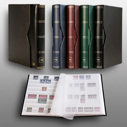 Prophila 60 weiße Seiten Briefmarkenalbum wattiert mit Kassette schwarz
