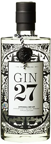 Gin 27 Premium Appenzeller Dry Gin 43% - Schweizer Dry Gin mit 43% Vol., verfeinert mit einem einzigartigen Schokoladengeschmack – ideal für kreative Cocktails oder puren Genuss.