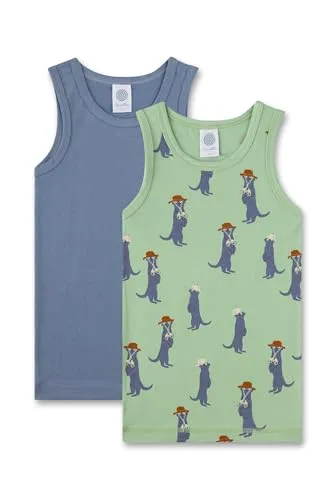 Sanetta Jungen-Unterhemd (Doppelpack) grün & blau | Hochwertiges und nachhaltiges Unterhemd für Jungen aus Baumwoll-Mix. Inhalt: 2er Set Unterwäsche für Jungen