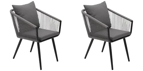 DEGAMO Gartenstuhl Riva, Aluminium wetterfest anthrazit + Rope grau, mit Kissen grau, modern, Outdoor, 2 STCK.