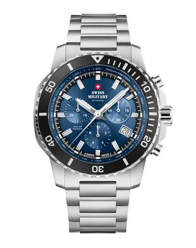 Swiss Military by Chrono Chronograph Solaruhren Schweizer Sportuhren wasserdicht 100m SMS34113, links drehende Lünette
