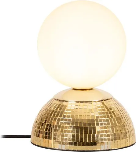 Moderne Tischleuchte aus Metall und Glas in Gold und Weiß - Stilvolle Tischleuchte mit satiniertem Schirm für blendfreies Licht. Ideal als Nachttisch- oder Ambientelicht. Flexibel in der Helligkeit durch wählbares G9 Leuchtmittel. Maße: D: 14 cm, H: 18.4 cm.
