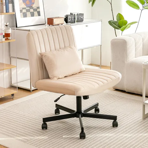 okwish Höhenverstellbarer Bürostuhl mit Polsterkissen und leisen Rollen in Beige