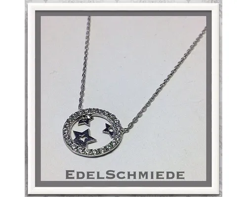 Edelschmiede925 zarte Silberkette 925 mit Sternen und Zirkonias - Elegante Halskette aus 925er Sterlingsilber, rhodiniert für langanhaltenden Glanz. Ideal für jeden Anlass und ein stilvolles Accessoire für Ihr Outfit.