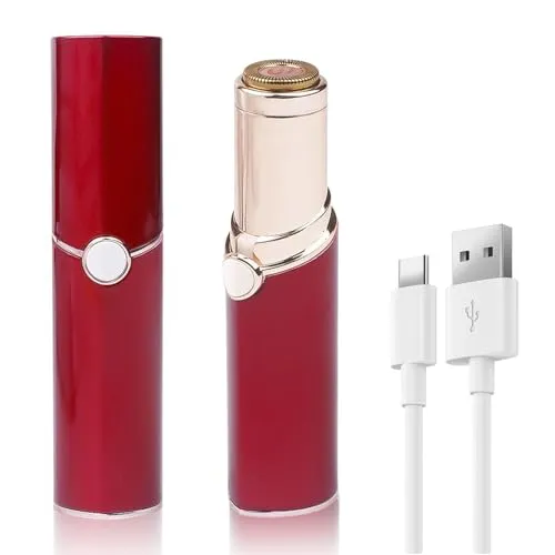 Gesichtshaarentferner für Frauen,Gesichtsrasierer Frauen,Damenbart Entferner,Epilierer Damen Gesicht,mit USB-Ladekabel,Wiederaufladbar,Geeignet für Körper,Gesicht,Lippen,Kinn (Rot)