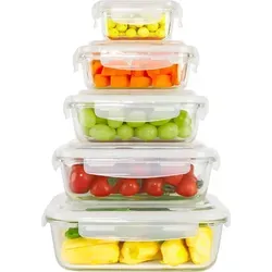 ecosa Frischhaltedose EO-8030, 10-tlg Set aus Glas - Frischhaltedosen aus hitzebeständigem, BPA-freiem Glas. Ideal zum Aufbewahren, Mikrowellen- und Gefriergeeignet, spülmaschinenfest und bruchfest.