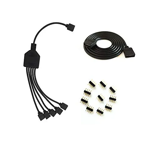 HUABLUE schwarz 4Pin LED Splitter Kabel Y Splitter Verteiler Kabel,rgb splitter kabel, LED Stripe Verbinder für Eine zu Fünf SMD 5050 3528 RGB LED Streifen