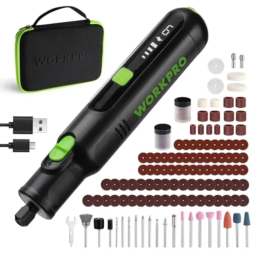 WORKPRO 7,2 V Kabellos Drehwerkzeug Set, Multifunktionswerkzeug mit 117 Zubehörteilen, mit 6 einstellbaren Geschwindigkeiten, Aufbewahrungstasche, ideal zum Schneiden, Schleifen
