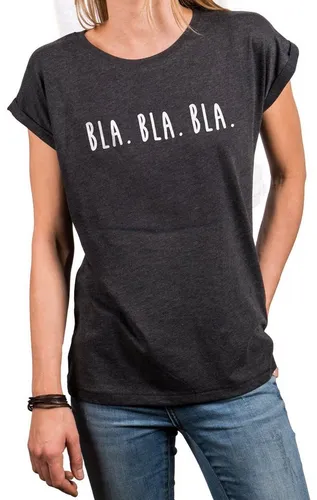 MAKAYA Print-Shirt Damen Kurzarm Basic Sommer Oberteile Sexy Elegant Lustig Spruch Bla (Schriftzug, Schwarz, Blau, Grau) Baumwolle