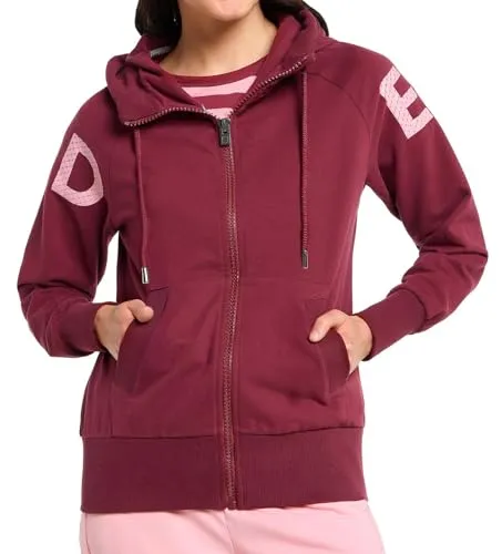 ELBSAND Women's Kalea Hood Jacket - Zip-Hoodie in Rot, Gr XL - Kapuzenpullover für Damen, stylischer Zip-Hoodie in Rot mit großem ELBSAND-Schriftzug, bietet hohen Tragekomfort dank Stretch und ist ideal für den Alltag.