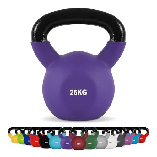MSports® Kettlebell Professional Neopren 2 – 30 kg mit Übungsposter - Kettlebells für professionelles Training im Studio oder Zuhause. Robuste Neopren-Ummantelung, hygienisch und bodenschonend. Inklusive Übungsposter für effektives Functional Fitness.