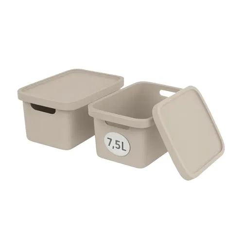 Plastard Aufbewahrungsboxen mit Deckel 7,5 L, 2er-Set, Beige, BPA-frei, Stapelbar, Ordnungsbox für Küche, Bad, Büro, Kinderzimmer, Regale – Robuste Kunststoffbox, Kleiderbox
