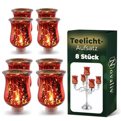 Novaliv Teelichtaufsatz rot - 8 Stück - Teelichthalter für Kerzenleuchter, schützt vor Wachs und sorgt für festen Halt. Ideal für stimmungsvolle Dekorationen zu Weihnachten und besonderen Anlässen.