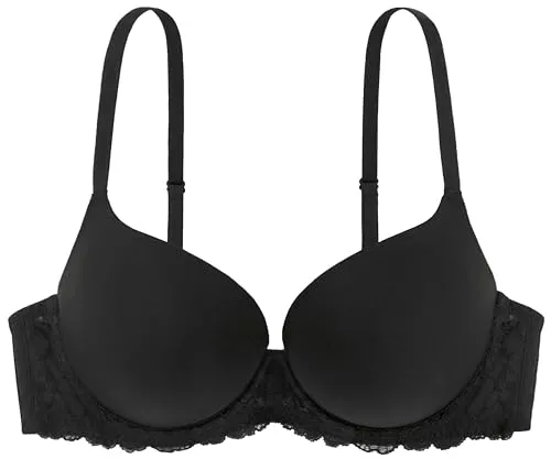 Dorina Damen Super Push Up BH mit Bügel, Formbügel und Spitze T-Shirt BH, Schwarz,80D