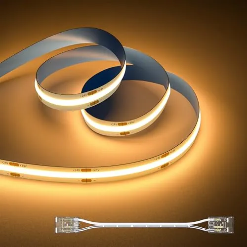 OULARA COB LED Streifen Warmweiss 2700K 10M,DC24V LED Strip Light CRI90+ für Schlafzimmer Küche DIY Beleuchtungsprojekt mit 8mm Cob Verbinder(Netzteil nicht im Lieferumfang enthalten)