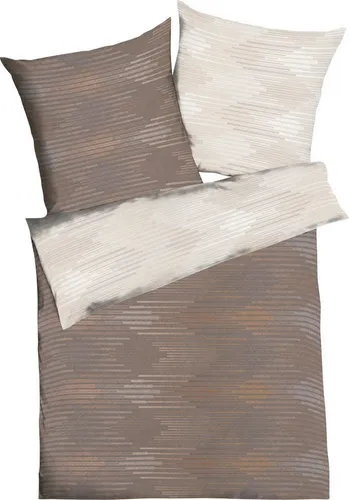 Kaeppel Wendebettwäsche Ikat Feinbiber Nougat 135x200 cm - Bettwäsche-Set im modernen Streifen-Design, aus 100% Baumwolle, pflegeleicht bei 60° waschbar, mit praktischem Marken-Reißverschluss für einfachen Bezugwechsel.