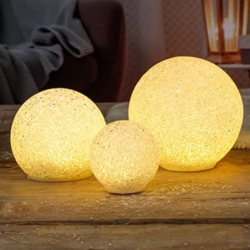 Spetebo LED Leuchtkugel warm weiß 3er Set - 8/12 / 15 cm - Leuchtball in Perlen Optik - Lichterball Kugelleuchte Tisch Deko Weihnachten Winter Batterie betrieben
