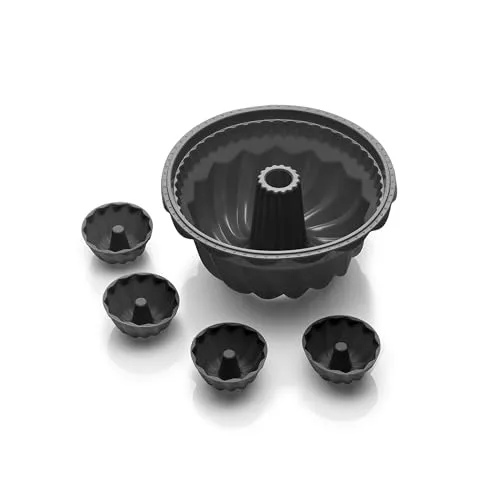 Coolinato Silikon Gugelhupf Set 5tlg. GRAU - Kuchenformen aus 100% lebensmittelechtem Silikon, hitzebeständig bis 230 °C, spülmaschinengeeignet und ideal für kreative Backideen!