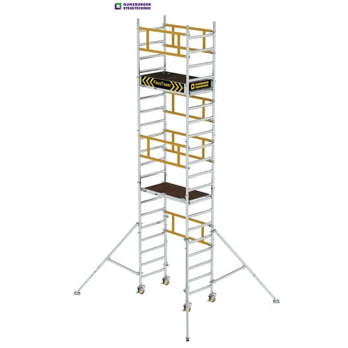 MUNK FlexxTower Ein-Personen-Gerüst - Fahrgerüst aus stabilem Aluminium für Arbeitshöhen bis 6,10 m. Werkzeuglose Montage, hohe Flexibilität und Sicherheit durch klappbare Ausleger. Ideal für enge Räume und schnelle Einsätze.