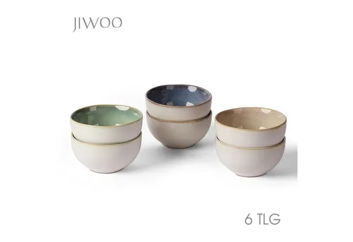 JIWOO Salatschüssel 4er Ø13.5cm, Müslischüssel Suppenschüssel Dessertschale Obstschale, Keramik, (Schüsselset, 6-tlg), Hochwertiges Schüsseln Bunt Mikrowellen und spülmaschinenfest Ø13,5cm