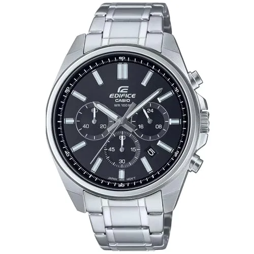 Casio Edifice EFV-650D-1AVUDF Herrenuhr mit schwarzem Zifferblatt, silberfarbenes Armband, Einheitsgröße, klassisch