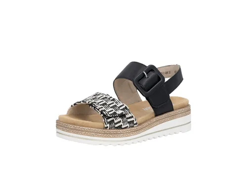 Remonte Plateausandale Sandalette mit Lite’n Soft-Ausstattung in Schwarz, Größe 43 EU - Elegante Sommerschuhe mit 4 cm Keilabsatz und 2,5 cm Plateauhöhe. Ideal für stilvolle Auftritte, bietet die Sandalette hohen Komfort dank gepolsterter Innensohle und Klettverschluss für perfekten Sitz.