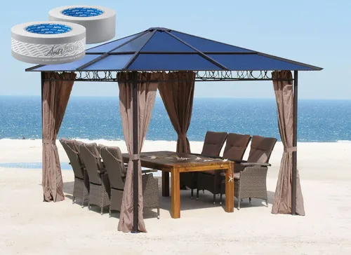 Quick Star Hardtop Pavillon 3x3m mit Anti Dust Filterband - Wetterfester Pavillon mit robustem Polycarbonatdach und 4 Seitenwänden – Ideal für Garten und Events, schützt zuverlässig vor Regen und Sonne.