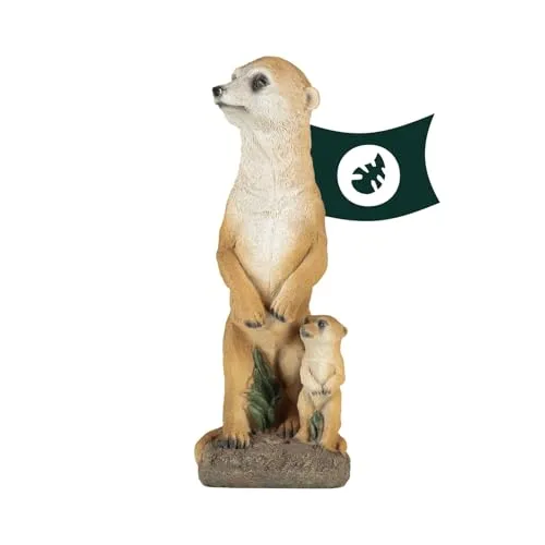 VERDOBA - Erdmännchen Gartenfigur Mutter mit Baby aus Kunstharz - Wetterfeste Gartenfiguren für draußen - Handbemalte Erdmännchen Deko - Deko Gartenfigur für den Außenbereich