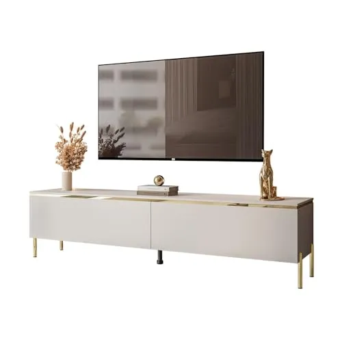 lukmebel - TV-Schrank für Wohnzimmer Möbel - TV-Board Lowboard Fernseh-Schrank Fernsehtisch TV-Kommode mit Beinen in Gold - Kaschmir Matt - Aurora