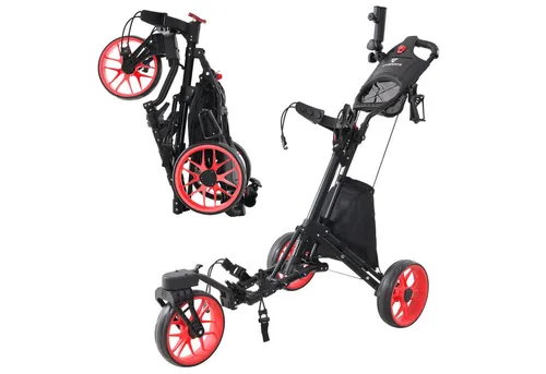 CITYSPORTS Golftrolley 3/4 Rad Golftrolley, Golfwagen klappbar, Golfcaddy mit Schirmhalter, Golfcaddy Golf Push Cart aus Aluminum, Erhältlich in Schwarz/Grün/Rot