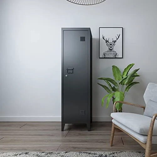 [en.casa] Einzelspind Kurikka - Metallspind mit 2 Ablagen, abschließbar - Aufbewahrungsschränke mit abschließbarem Design für Sicherheit und Kontrolle, ideal für Werkstätten und öffentliche Einrichtungen.