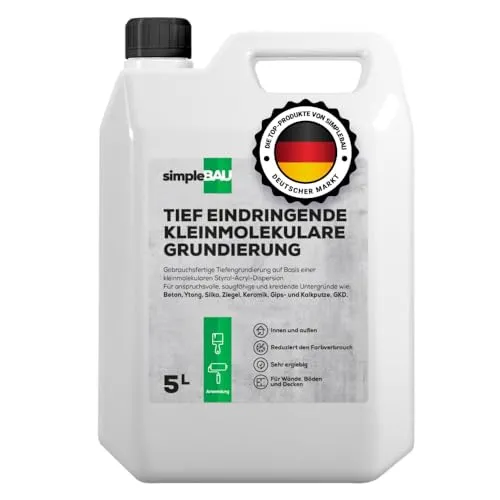 simpleBAU Tiefengrund 5 L – Gebrauchsfertige Tiefengrundierung für Innen & Außen auf schwierigen Untergründen – Verbessert Haftung für Wände, Böden & Decken, Lösemittelfrei & Ergiebig