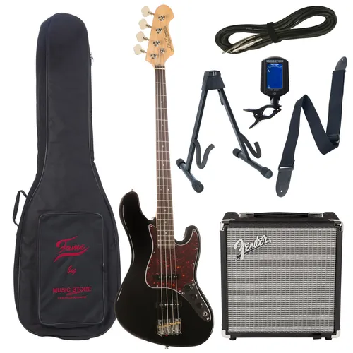 E-Bass Anfänger Set J & D JB-DLX BK + Rumble 15 - Komplettset für Einsteiger - E-Bass Set mit J & D JB-DLX Bass und Fender Rumble 15 Verstärker. Ideal für Einsteiger mit hochwertigem Zubehör. Perfekt zum Üben und für den ersten Auftritt.