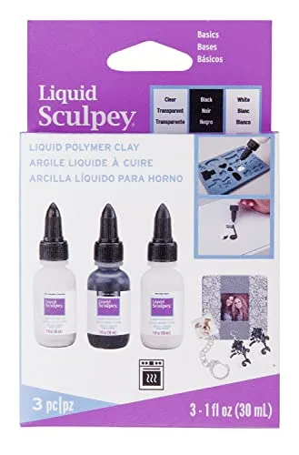 Polyform ALSTNT1 Sculpey Liquid Basics 3/Pkg-Clear, Black, White, Farblos, 3 x 30 Ml, 3 stück