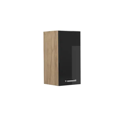 Vicco Hängeschrank R-Line, Schwarz Hochglanz & Goldkraft Eiche - Hängeschrank für die Küche, elegantes Design und flexible Konfiguration, ideal für Geschirr und Küchenutensilien.