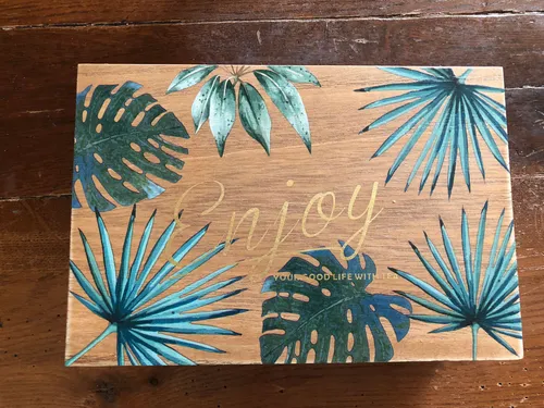 Teebeutelbox Teedose Teebox 23 X 16 X 7 cm, tropisches Design, Holz, 6 Fächer