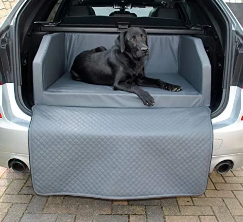 Mayaadi-Home Premium Hundebett - 100 x 70 x 38 cm | Hochwertiger Autositz für Deinen Hund | Autohundebett mit Schutzdecke, Kofferraum Bett aus Kunstleder | Travel Grau - M