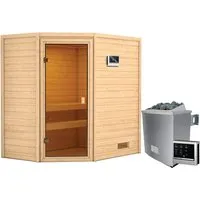 Woodfeeling Sauna Jella mit 9 kW Ofen und Glastür