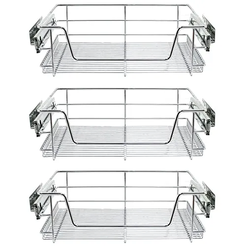 KuKoo Teleskopschublade 60cm - Organizer zum Herausziehen für Zuhause mit 3 x Soft-Close Edelstahl-Küchenkörben, ideal für 600mm breite Schränke, um Ordnung und Übersichtlichkeit in Ihrer Küche zu schaffen.