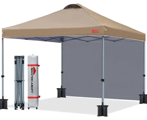 LuxusKollektion Faltpavillon 2x2M Khaki mit Seitenwand