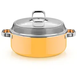 WMF Fusiontec Mineral Pro Schmortopf 28 cm - Mango Yellow - Hochwertiger Schmortopf mit Deckel, ideal für schonendes Garen. Der 28 cm große Bräter vereint Stil und Funktionalität für köstliche Gerichte.