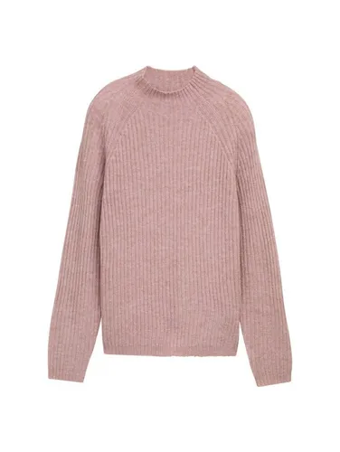 Tom Tailor Damen Relaxed Fit Strickpullover mit Stehkragen - Pullover für Damen in Antique Rose Melange, aus weichem Rippstrick mit recycelten Polyesterfasern für optimalen Tragekomfort und Nachhaltigkeit.