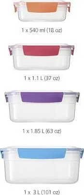 Joseph Joseph Nest Lock 4-teiliges Vorratsdosen-Set - Platzsparendes, luftdichtes und auslaufsicheres Essensdosen-Set aus BPA-freiem Kunststoff, ideal für die einfache Lebensmittelaufbewahrung in der Küche.