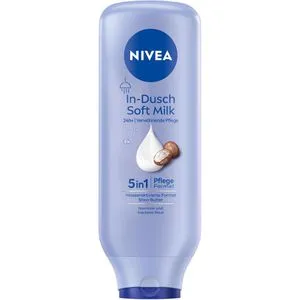 NIVEA In-Dusch Soft Milk 400 ml - Feuchtigkeitsspendende Körpercreme - Körperlotion mit 5in1 Pflege Formel – Verwandelt trockene Haut in geschmeidige Haut und spendet langanhaltende Feuchtigkeit. Ideal für einfache Anwendung nach dem Duschen.