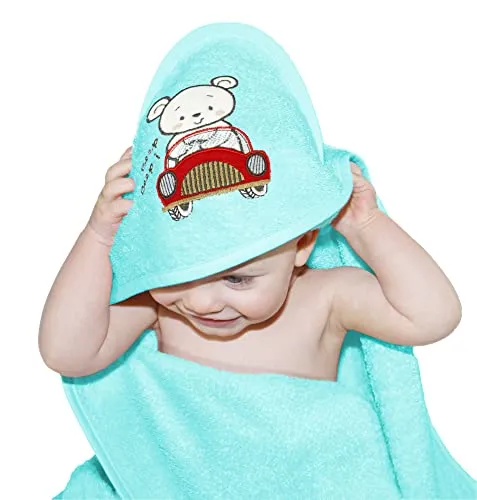 Lashuma Jungen Kinderhandtuch mit Kapuze 75x75 cm, Babyhandtuch Bestickt, Strandhandtuch blau Motiv: Auto