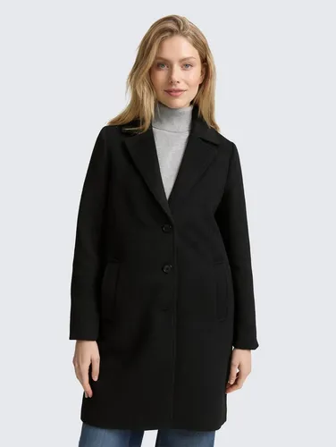 TOM TAILOR Damen Wollmantel 1046603 - Damen-Mantel aus strapazierfähigem Polyester mit recycelter Wolle, bietet hohen Tragekomfort und Bewegungsfreiheit durch seitliche Eingriffstaschen und Stehkragen.