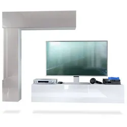 Vladon Wohnwand Taurito, Weiß matt/Sandgrau Hochglanz von Vladon